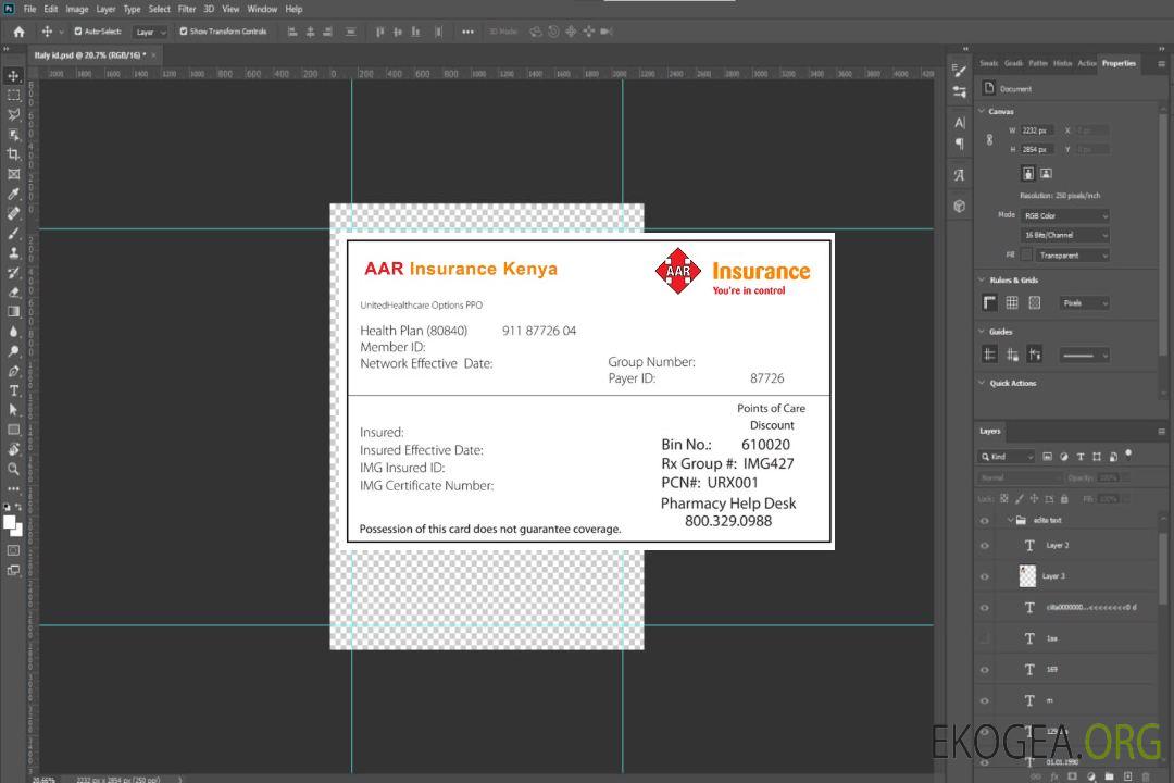 Carte d'assurance maladie du Kenya template
